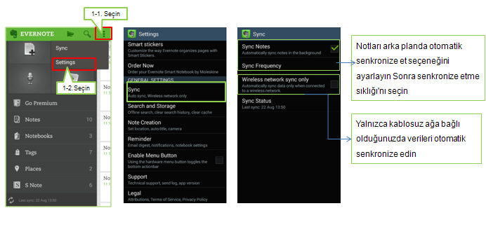 Evernote'un senkronize seçeneğini nasıl değiştirebilirim?