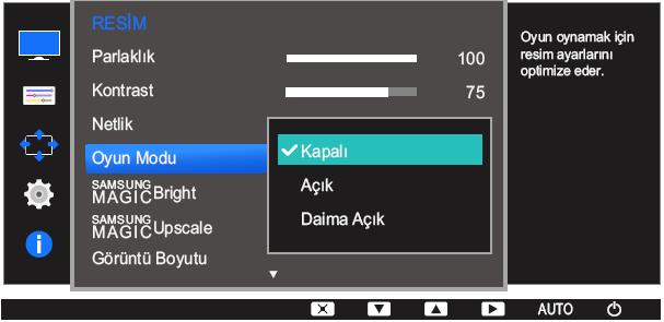 D serisi monitör Oyun Modu kullanımı