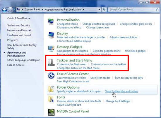 Task bar and Start Menu