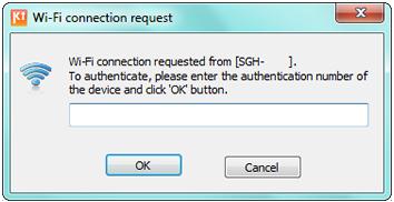 Enter the passkey provided by your device in the Wi-Fi connection request window on your computer and click OK.