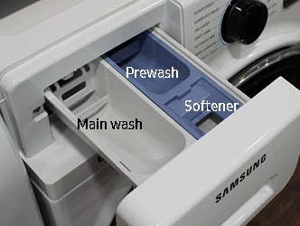 How do I use the detergent drawer compartments in my washing machine?