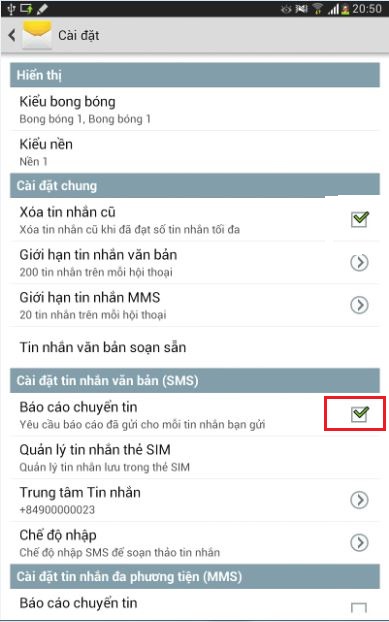 Cách để cài đặt “Tin nhắn báo cáo” trên Note 8 để biết chắc người nhận đã nhận tin?