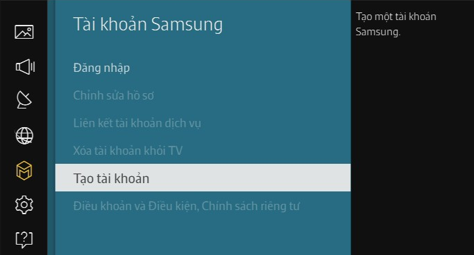 Làm thế nào để tạo một tài khoản Samsung trên TV UA65JS9000?