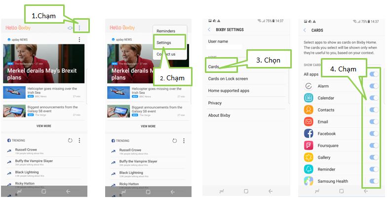 Tôi có thể quản lý các thẻ hiện ra ở cài đặt Bixby home không?