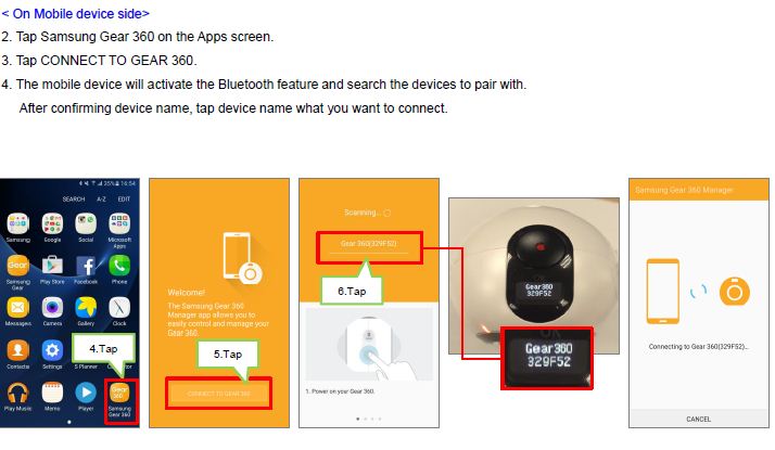 How do I connect the Samsung Gear 360 to a mobile device?