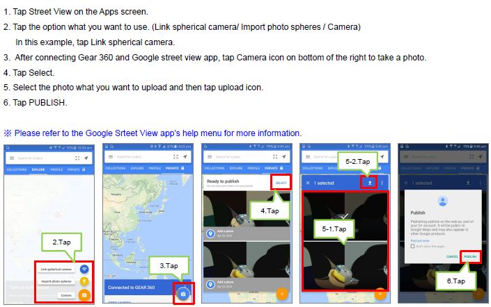 How do I upload a photo on Google map via Google street view app?