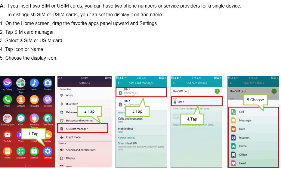 How do I change the display icon and name of SIM or USIM cards on Samsung Z4?