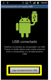 Android 2.3: Como conectar o Aparelho em modo de armazenamento em massa?