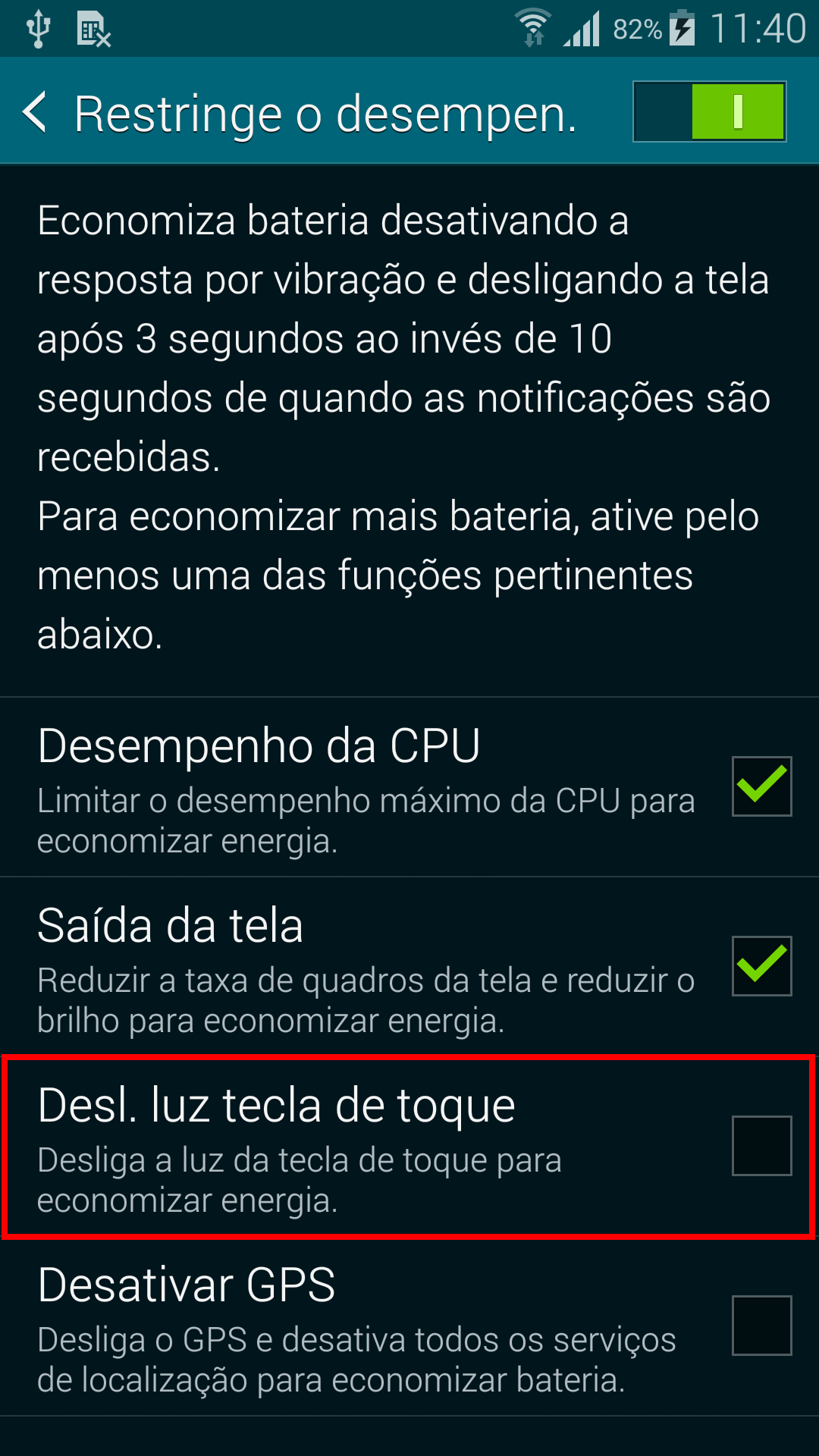 Modo de economia de energia: Como desativar o desligamento as luzes dos botões?