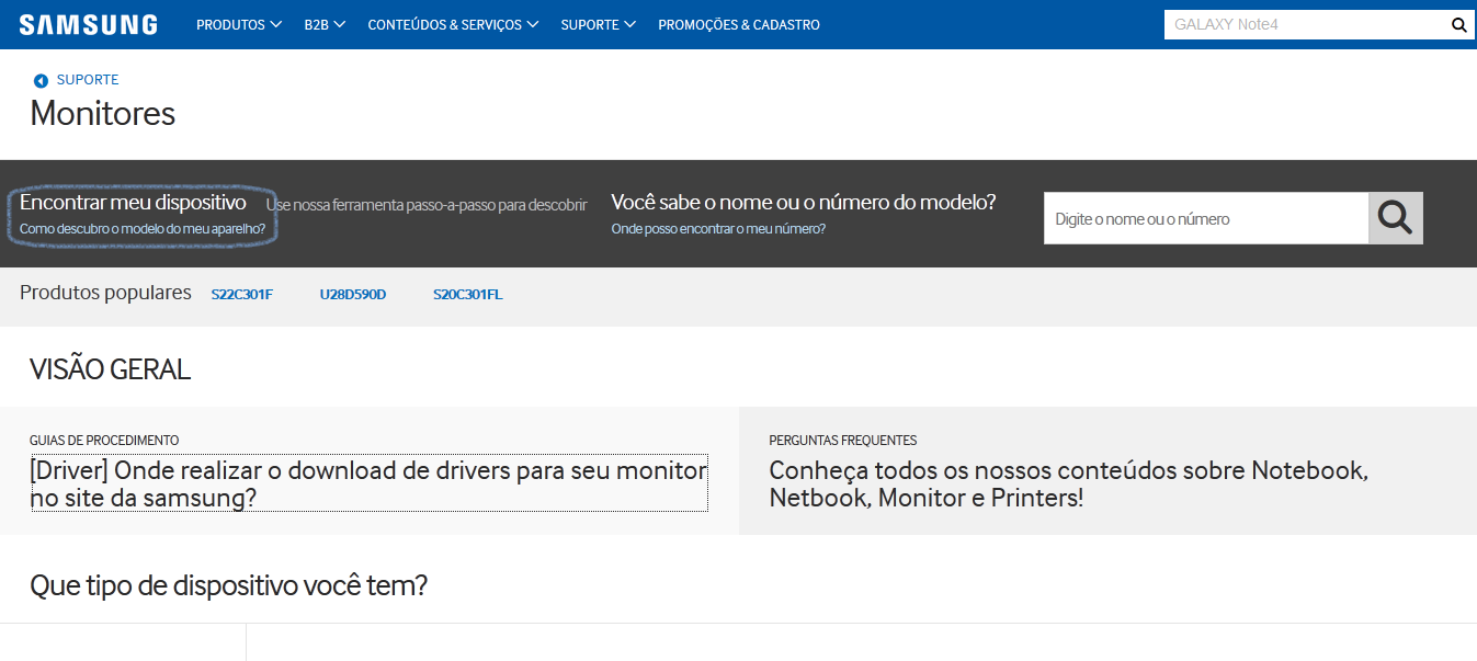 Driver: Onde realizar o download de drivers para seu monitor no site da Samsung?