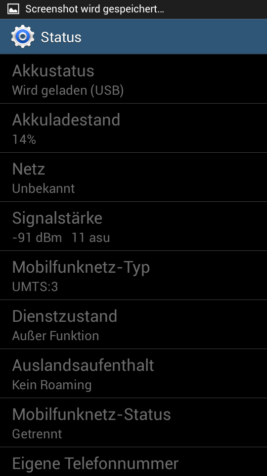 Anzeige Akku- und Netzwerkstatus sowie weitere Informationen