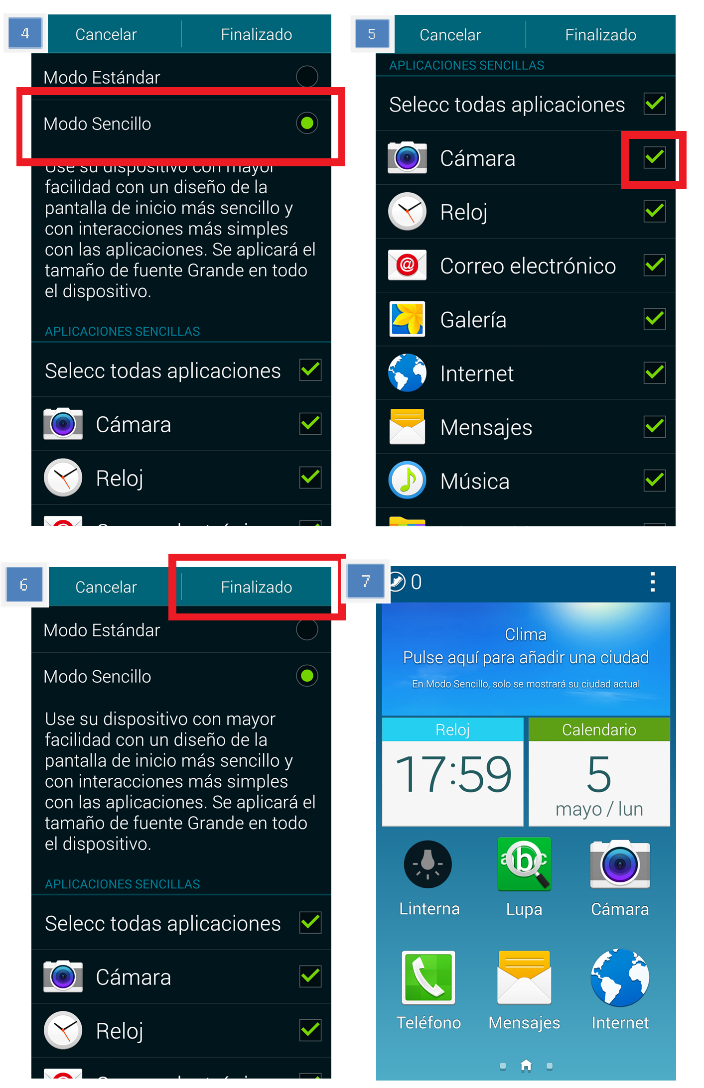 (Galaxy S5) Cómo utilizar el Modo Sencillo