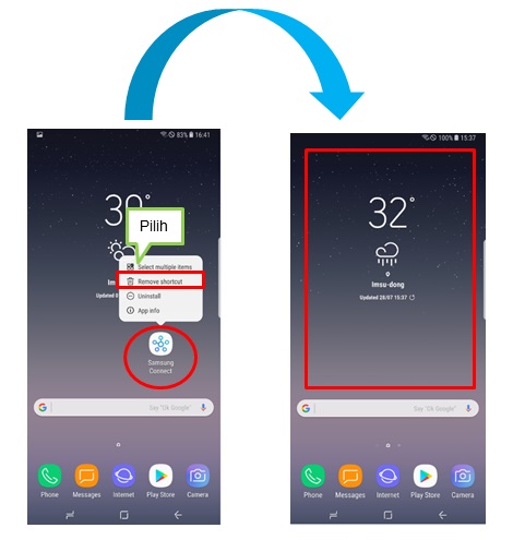 Cara menambah dan menghapus Shortcut pada halaman utama Note 8