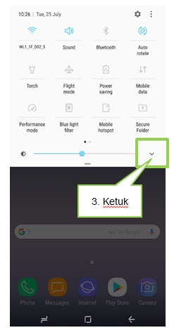 Bagaimana menampilkan Pengaturan Pencahayaan Layar pada panel notifikasi Note 8?