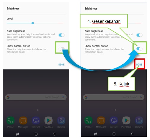 Bagaimana menampilkan Pengaturan Pencahayaan Layar pada panel notifikasi Note 8?