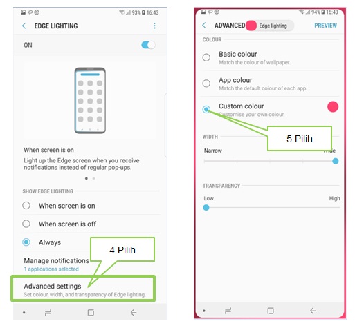 Bagaimana cara mengatur Edge Lighting layar Note 8?
