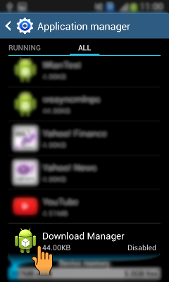 How to enable the disabled Download manager application in Samsung Galaxy Grand Neo?
