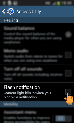 How to activate Flash notification in Samsung Galaxy Grand Neo(GT-I9060)?