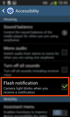 How to activate Flash notification in Samsung Galaxy Grand Neo(GT-I9060)?