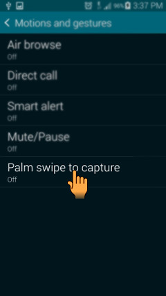 How to enable Swipe palm to capture in Samsung Galaxy S5?