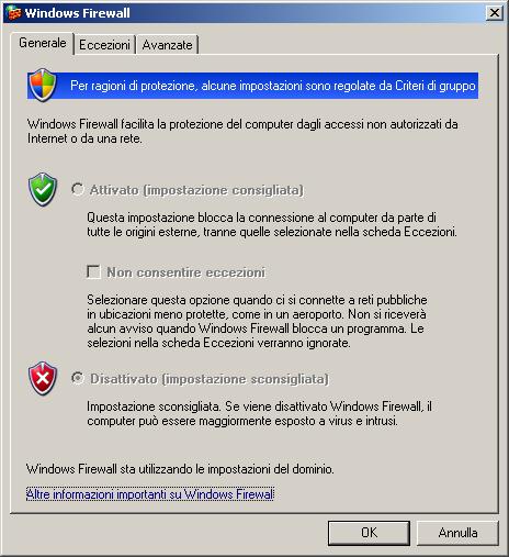 Prima di utilizzare il programma SetIP, disattivare il firewall da Pannello di controllo > Centro sicurezza > Firewall Windows.