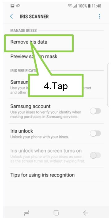 How do I delete the registered Iris on my Galaxy S8/S8+?