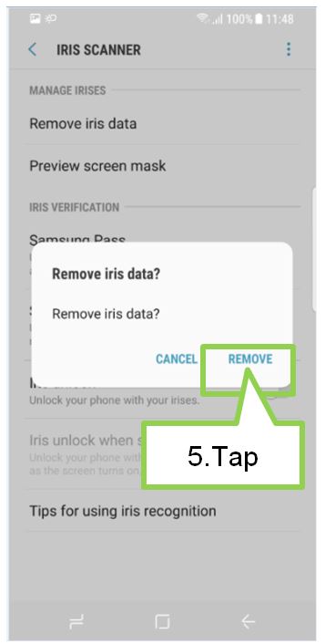 How do I delete the registered Iris on my Galaxy S8/S8+?