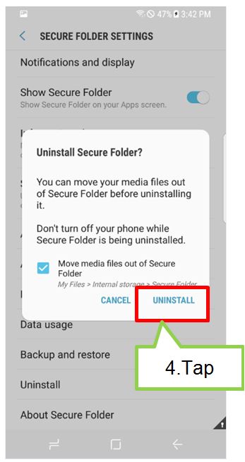 How do I uninstall Secure Folder from my Galaxy S8/S8+?