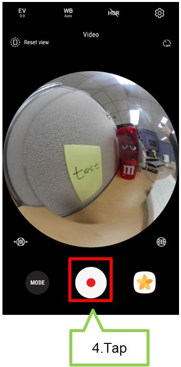 How do I record video on my Gear 360 (2017) using the mobile device?