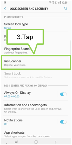 Galaxy Note 8 : How to register Iris for Iris recognition on lock screen?