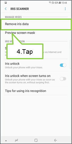 Galaxy Note 8 : How to delete the registered Iris?