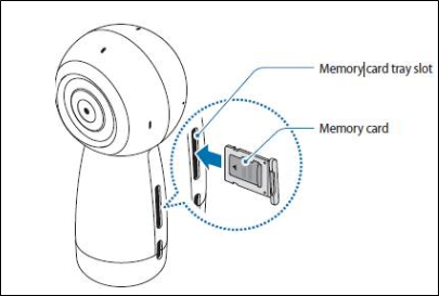 How do I install the memory card in my Samsung Gear 360 (2017) device?