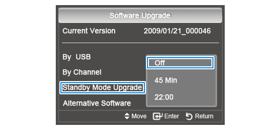 Software Upgrade > Standby Mode Upgrade > Off