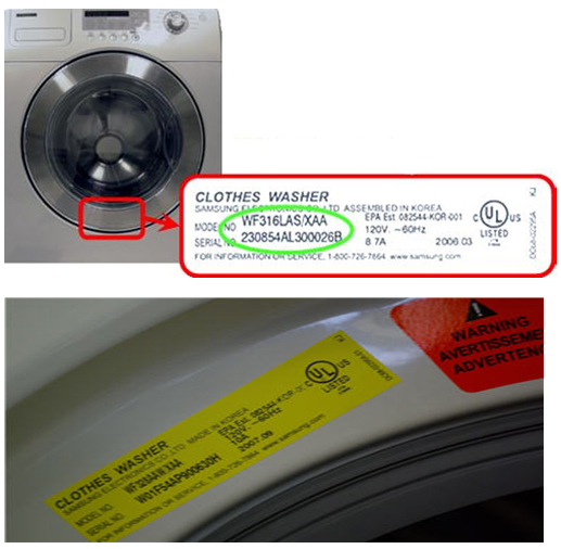 How to find the model code or serial number of your Samsung washer or