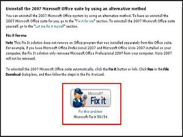 지금은 "프로그램 추가/제거"를 사용하여 MS Office 2007을 제거할 수 없습니다.