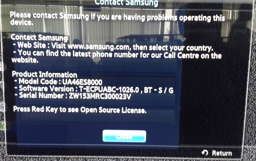 How can we find the Serial number and model of Samsung TV? Samsung