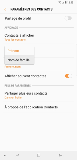 Galaxy Note8: Modifier le mode de tri des contacts (SM-N950W)