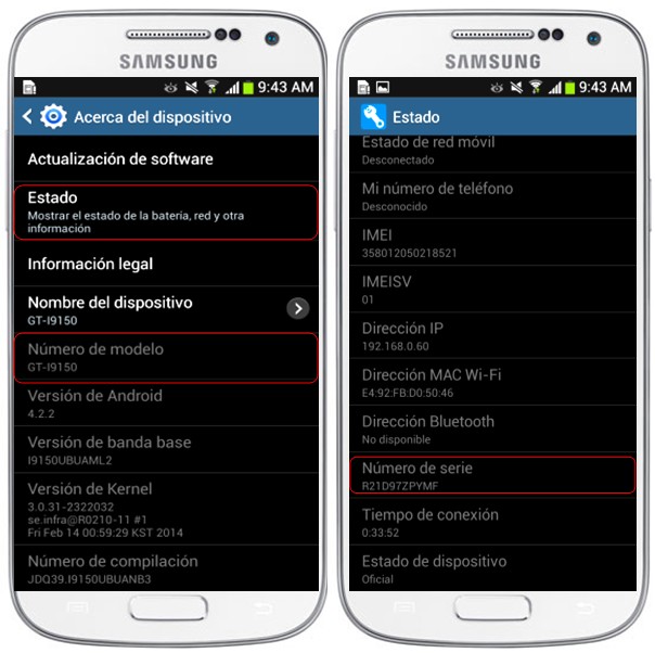 Cómo buscar el modelo y el número de serial de mi Smartphone Samsung? |  Samsung CL