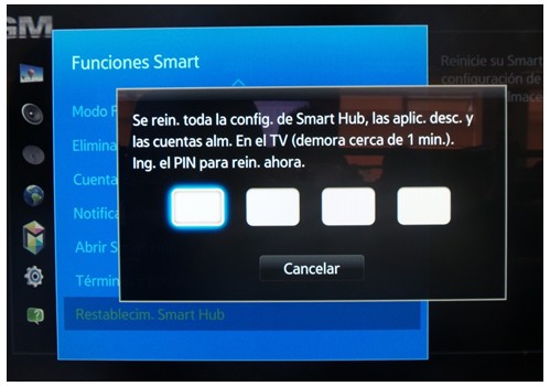 ¿Cómo restablecer el Smart Hub en un TV modelo 2013?