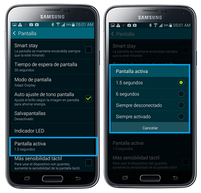 Permanecer Posibilidades Sonrisa Galaxy S5: ¿Cómo configurar duración de iluminación la pantalla activa? |  Samsung Latinoamérica