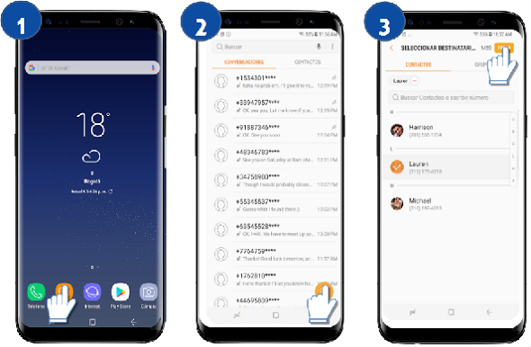 Samsung: Galaxy S8 Y S8+-¿Cómo enviar un mensaje de texto? | Samsung CL