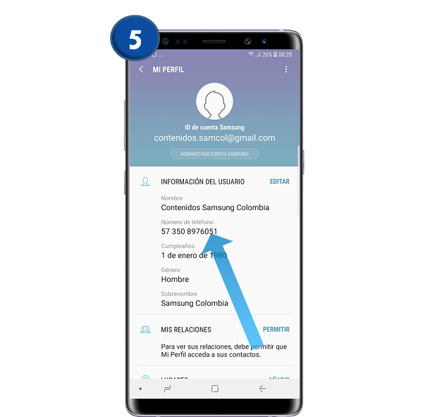 Galaxy Note8 ¿cómo Actualizar La Información De La Cuenta Samsung Samsung Co 1018