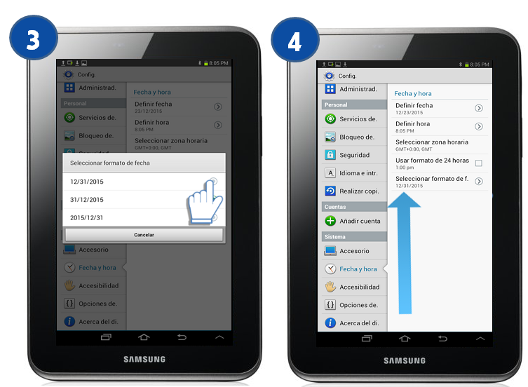 Galaxy Tab2 (7.0 Plus WiFi) ¿Cómo ajustar el formato de fecha Galaxy Tab2 (7.0 Plus WiFi) ¿Cómo ajustar el formato de fecha