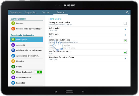 Galaxy Note Pro (12.2, LTE) - ¿Cómo ajustar la hora de forma manual