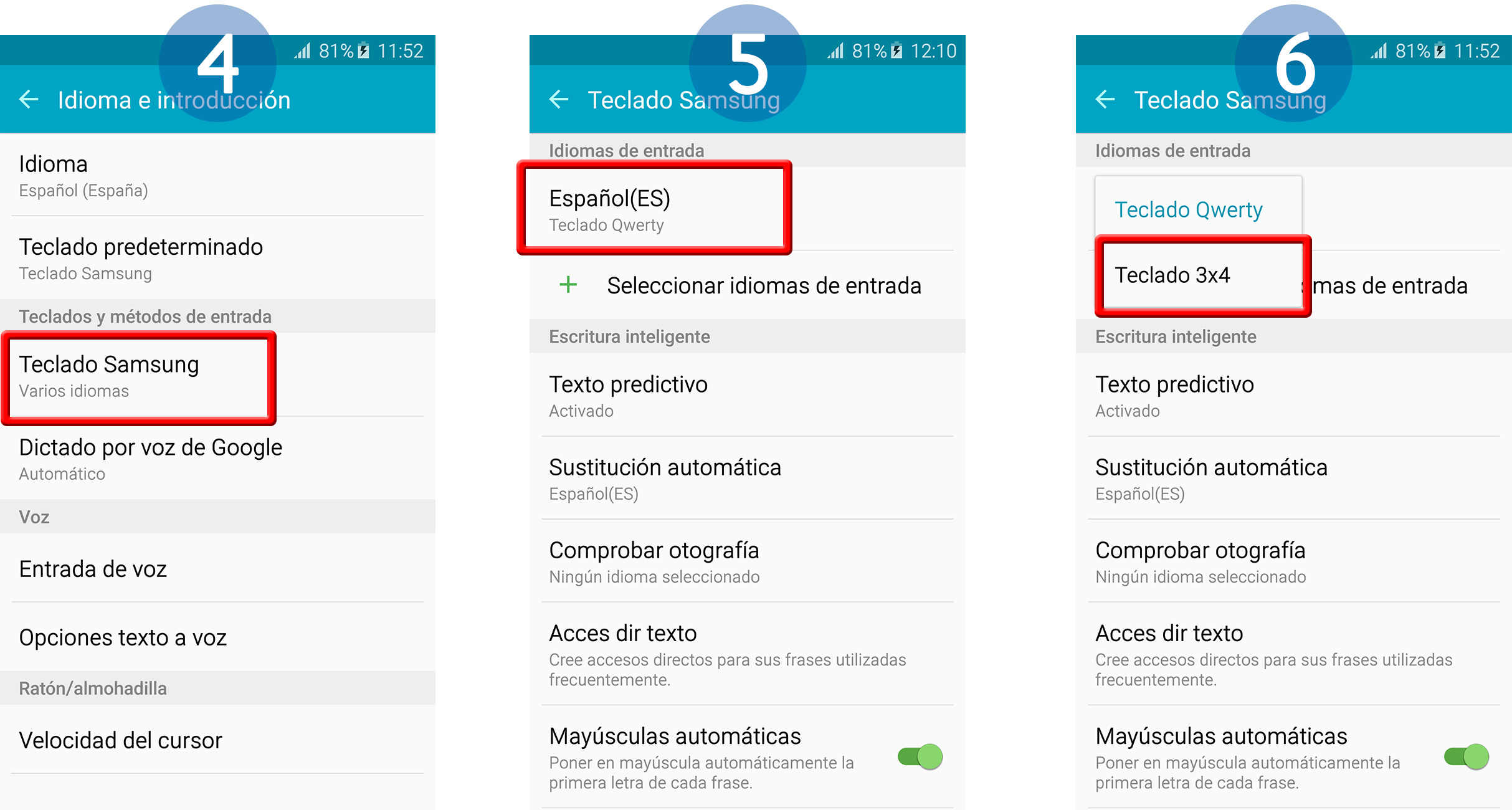 Cambiar el tipo de teclado. ¿Qwerty o 3x4? Samsung Soporte PE