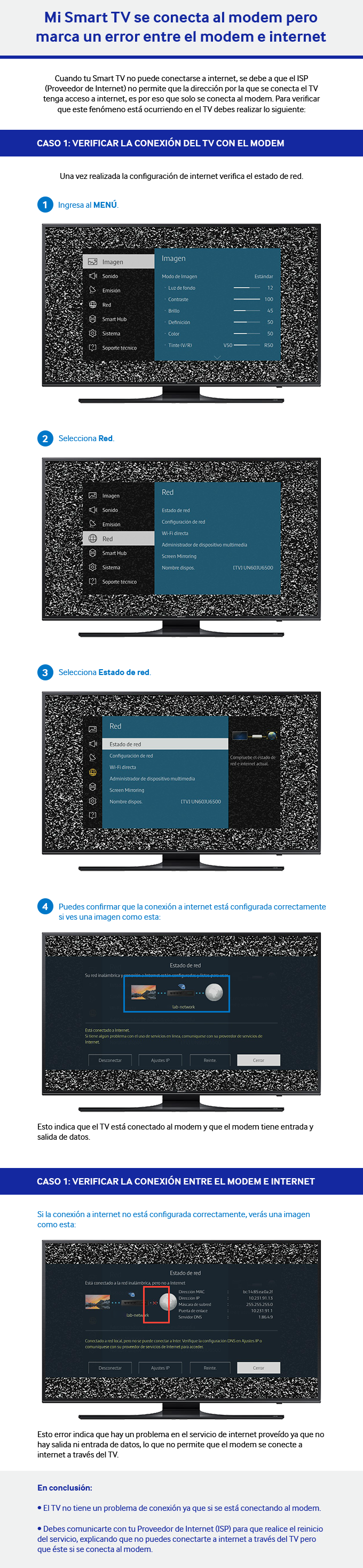 Mi Smart TV se conecta al modem pero marca un error entre el modem e Samsung Soporte