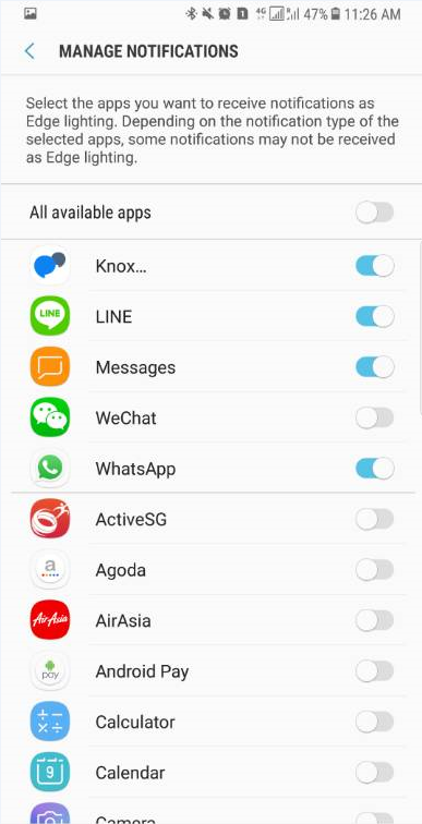 Edge lighting doesn't function while receiving WhatsApp | Samsung SG