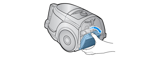 Removing the fixed frame part of the vacuum cleaner from the back of the main body.